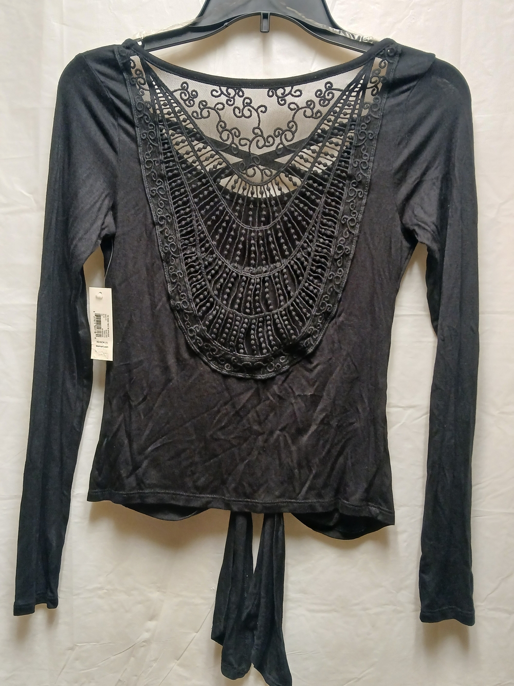 No Boundaries Black Long-Sleeve Tee with Embroidered & Lace Back
